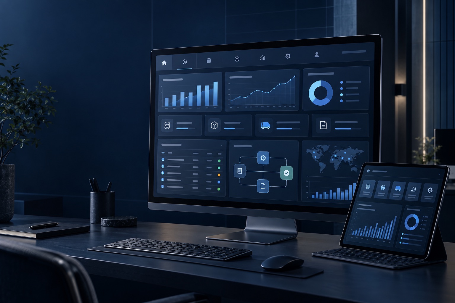 Enterprise ERP dashboards across desktop and tablet